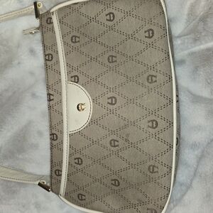 Etienne Aigner Cream and Brown Shoulder Bag with Gold Hardware